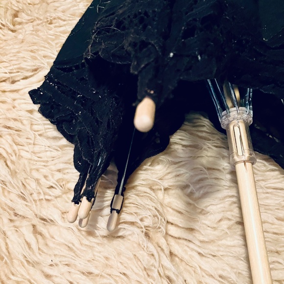 1920s-Style Black Battenberg Lace Parasol with Wood/ Metal Hardware - Picture 6 of 7